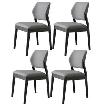 Modern Faux Leather Upholstery Dining Chair with Low Back and Wood Legs Image - 71