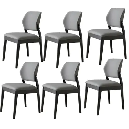 Modern Faux Leather Upholstery Dining Chair with Low Back and Wood Legs Image - 72