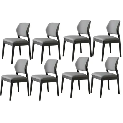 Modern Faux Leather Upholstery Dining Chair with Low Back and Wood Legs Image - 73