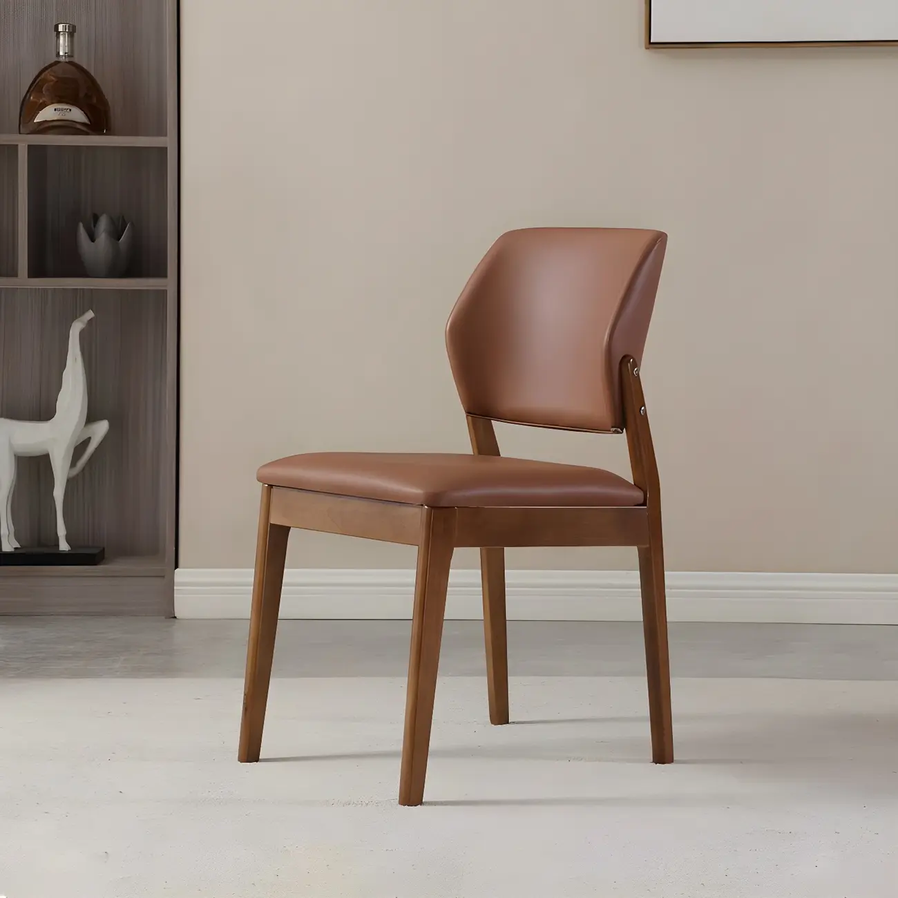 Modern Faux Leather Upholstery Dining Chair with Low Back and Wood Legs Image - 74 | homeyfad
