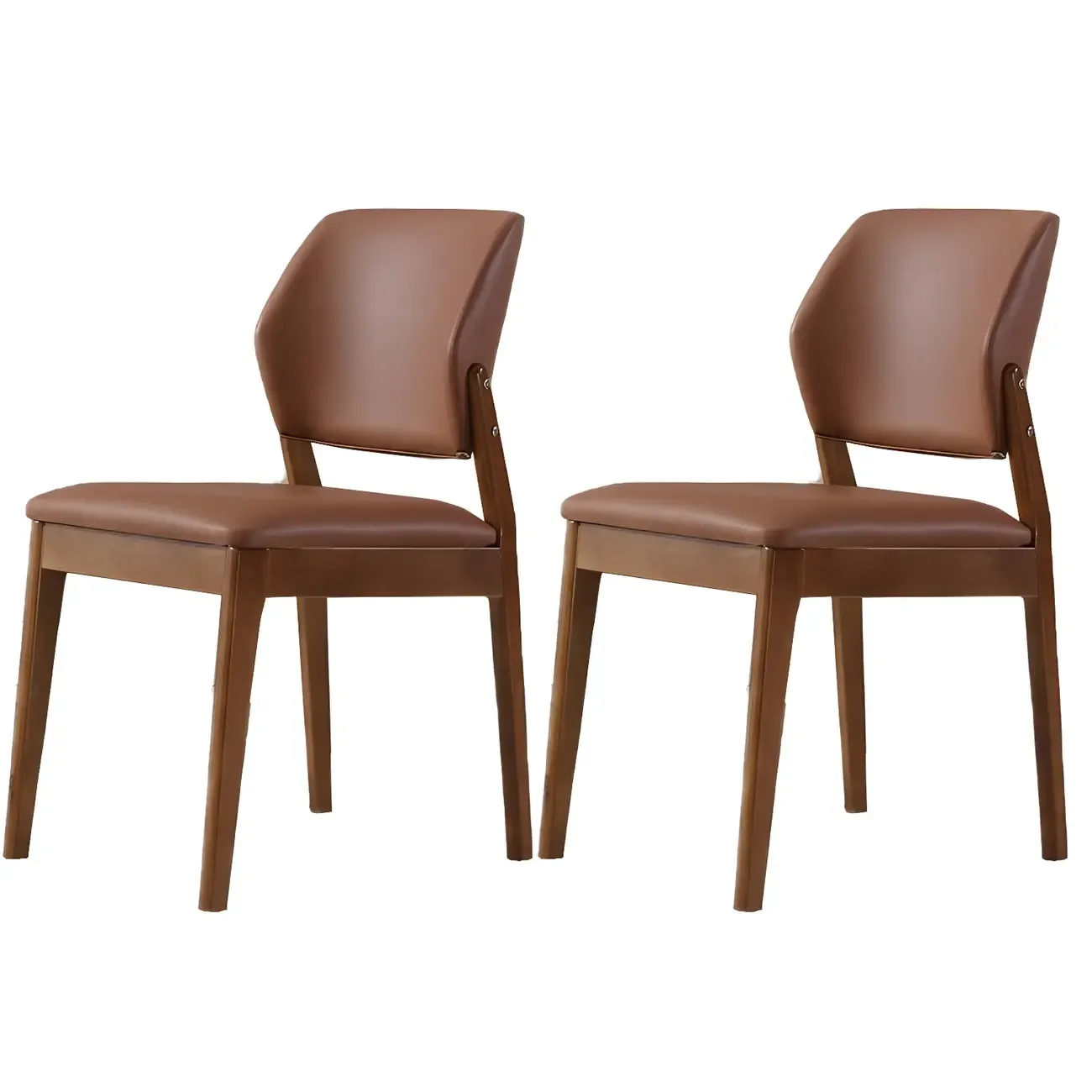 Modern Faux Leather Upholstery Dining Chair with Low Back and Wood Legs Image - 75
