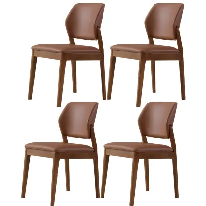 Modern Faux Leather Upholstery Dining Chair with Low Back and Wood Legs Image - 76