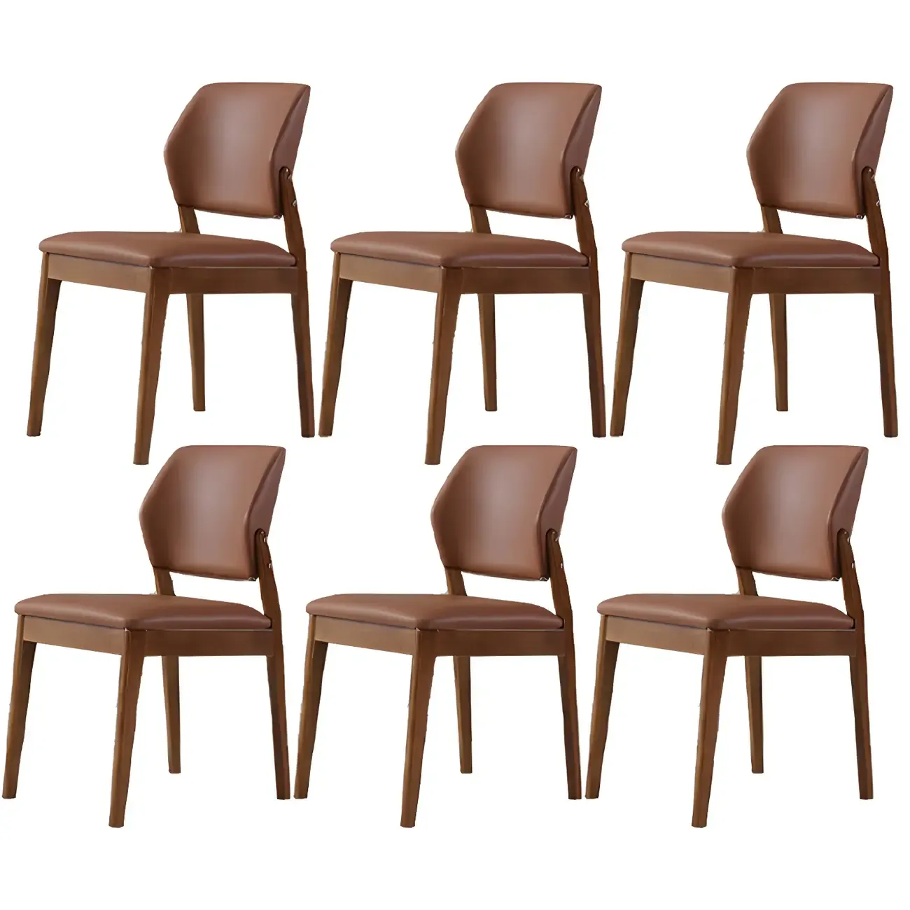 Modern Faux Leather Upholstery Dining Chair with Low Back and Wood Legs Image - 77