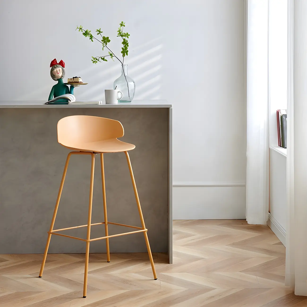 Yellow Bucket Metal Footrest Curved Back Bar Stools Image - 1 | homeyfad