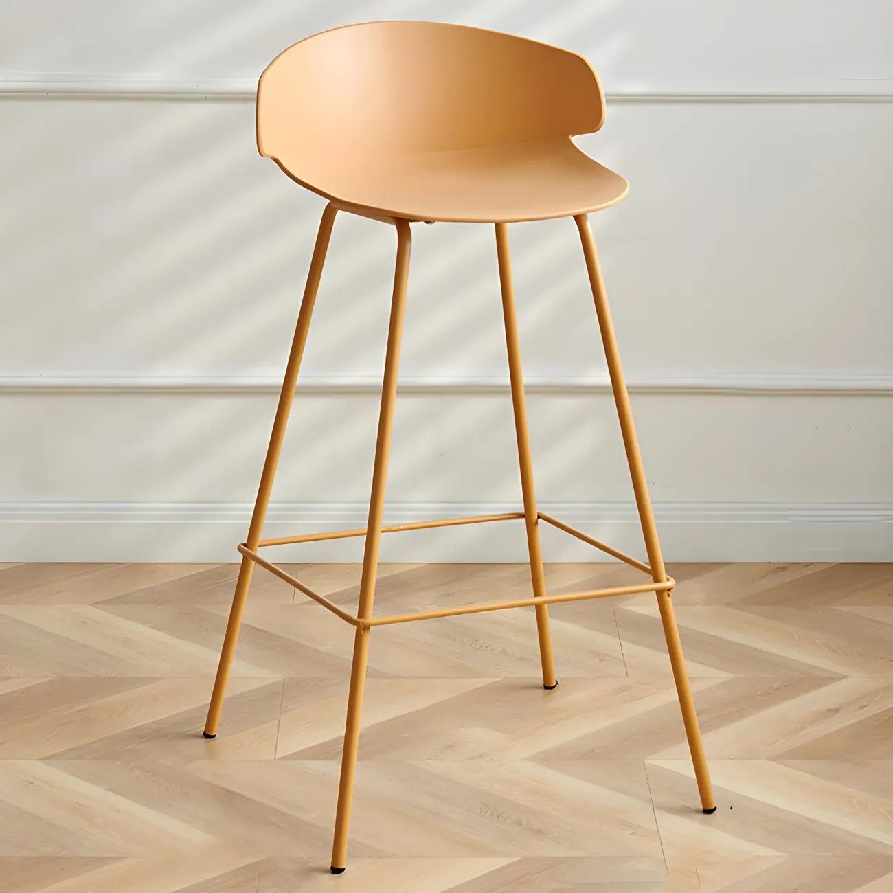 Yellow Bucket Metal Footrest Curved Back Bar Stools Image - 2 | homeyfad