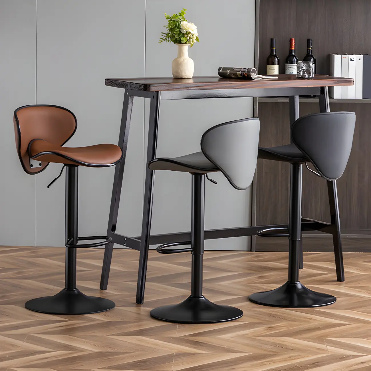 Glam Adjustable Leather Swivel Bar Stools with Backrest for Home Image - 2 | homeyfad