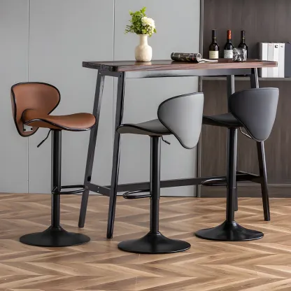 Glam Adjustable Leather Swivel Bar Stools with Backrest for Home Image - 2