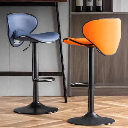 Glam Adjustable Leather Swivel Bar Stools with Backrest for Home Image - 1
