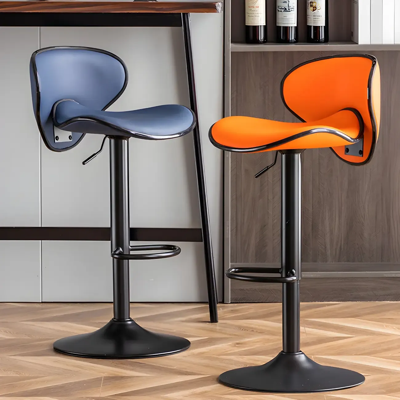 Glam Adjustable Leather Swivel Bar Stools with Backrest for Home Image - 6