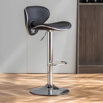 Glam Adjustable Leather Swivel Bar Stools with Backrest for Home Image - 11