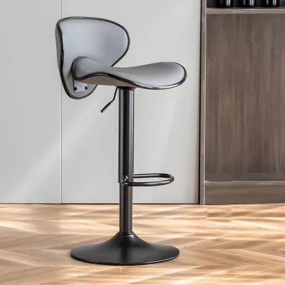 Glam Adjustable Leather Swivel Bar Stools with Backrest for Home Image - 21