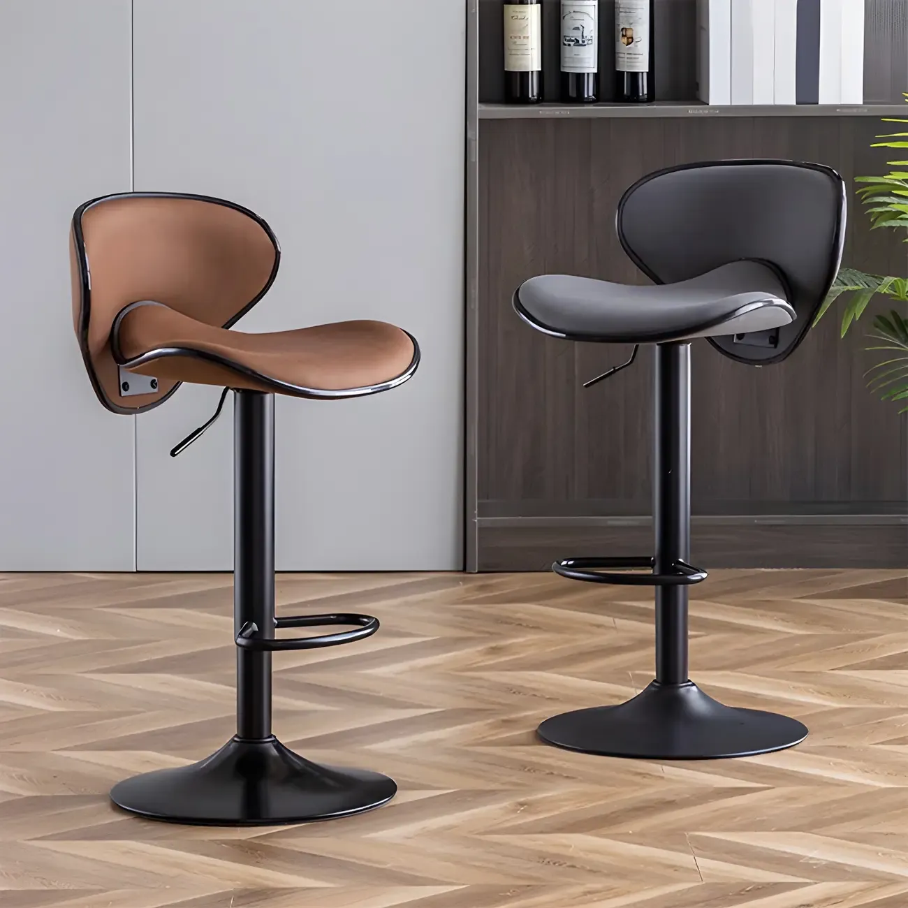 Glam Adjustable Leather Swivel Bar Stools with Backrest for Home Image - 23