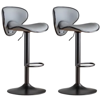 Glam Adjustable Leather Swivel Bar Stools with Backrest for Home Image - 24