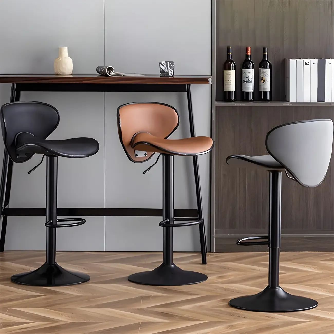Glam Adjustable Leather Swivel Bar Stools with Backrest for Home Image - 28
