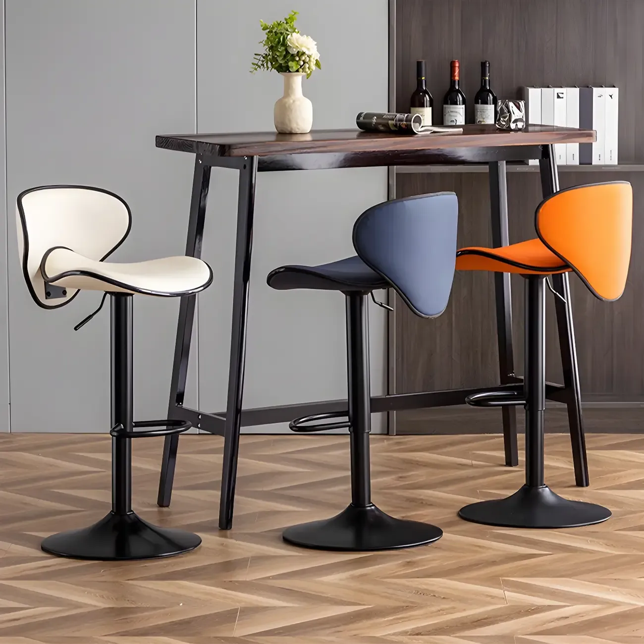 Glam Adjustable Leather Swivel Bar Stools with Backrest for Home Image - 30