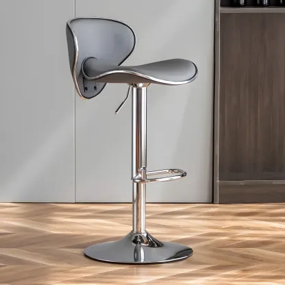 Glam Adjustable Leather Swivel Bar Stools with Backrest for Home Image - 31