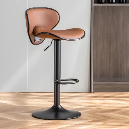Glam Adjustable Leather Swivel Bar Stools with Backrest for Home Image - 36