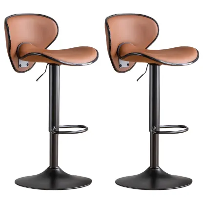 Glam Adjustable Leather Swivel Bar Stools with Backrest for Home Image - 37