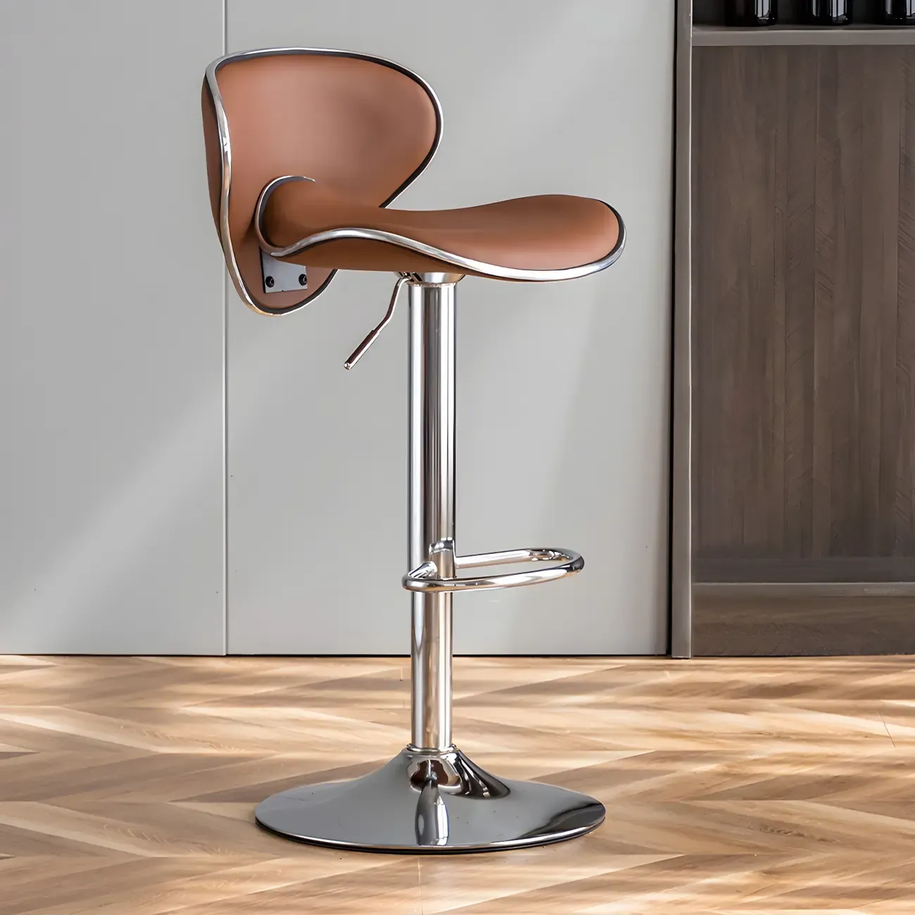 Glam Adjustable Leather Swivel Bar Stools with Backrest for Home Image - 41