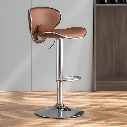 Glam Adjustable Leather Swivel Bar Stools with Backrest for Home Image - 41