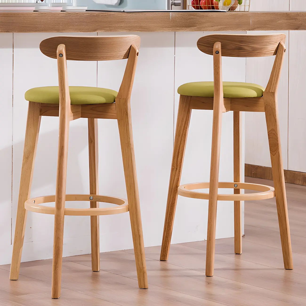 Scandinavian Round Beech Backrest Wood Bar Stool Image - 1 | homeyfad