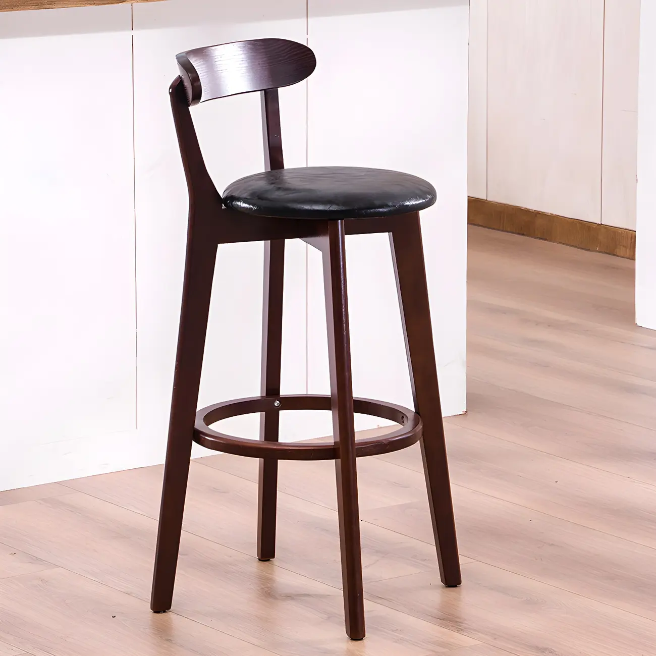 Scandinavian Round Beech Backrest Wood Bar Stool Image - 2 | homeyfad