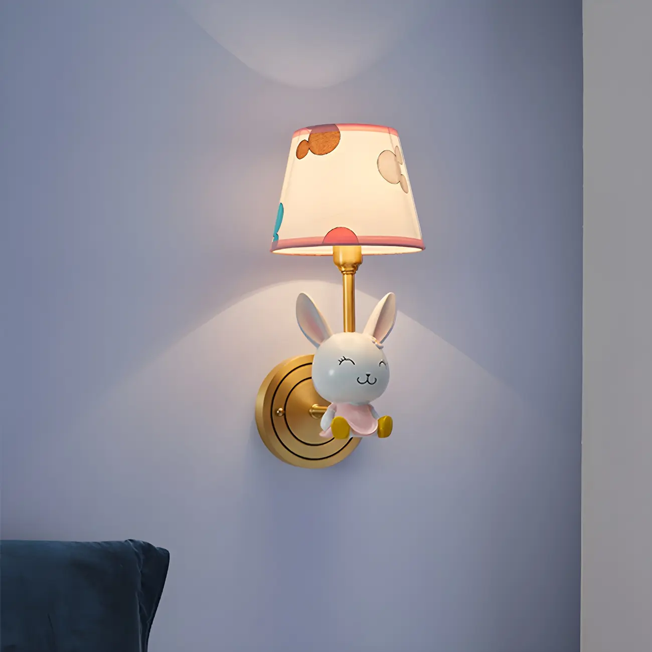 Kids Bunny LED Wall Sconce with Fabric Shade for Bedroom  | homeyfad