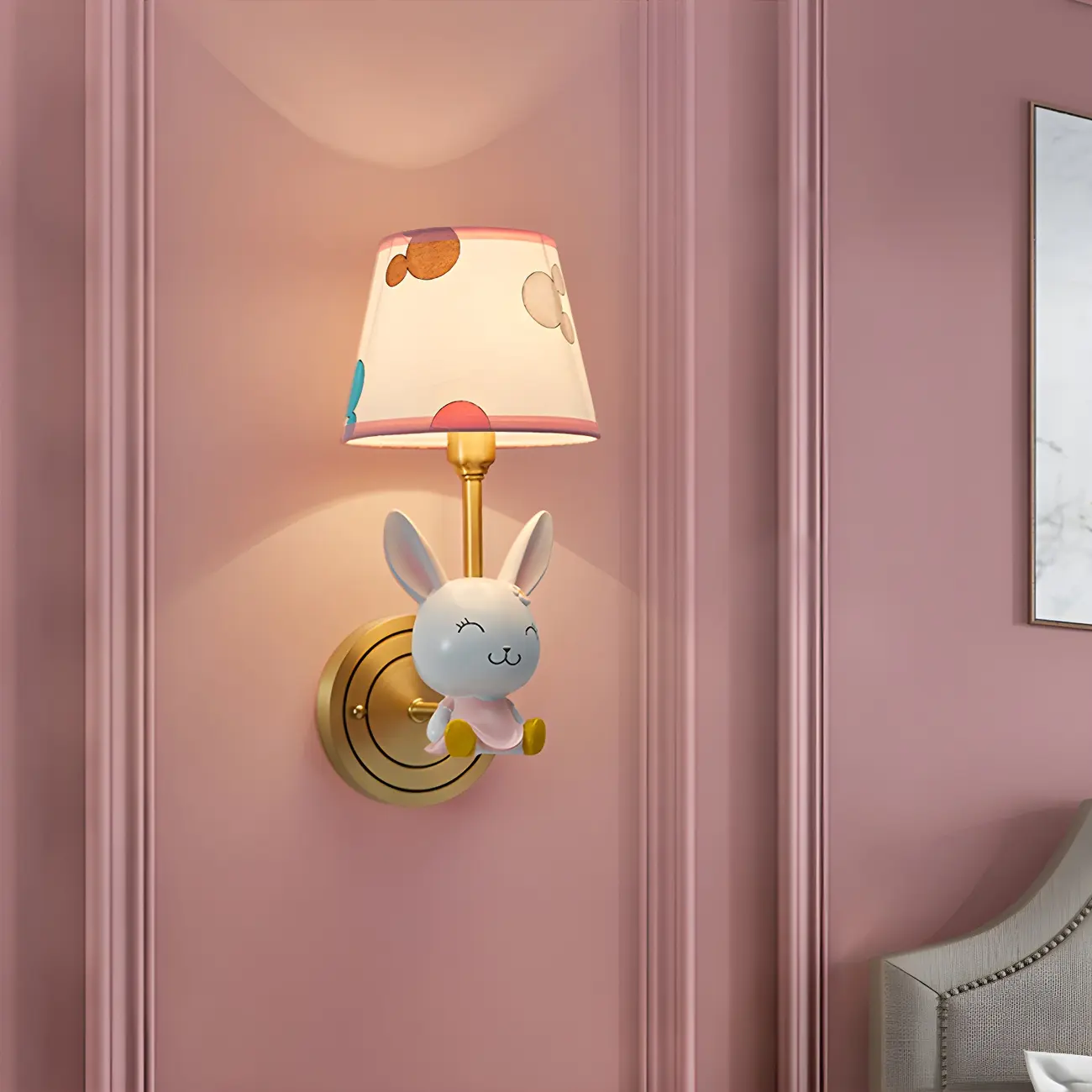 Kids Bunny LED Wall Sconce with Fabric Shade for Bedroom  | homeyfad