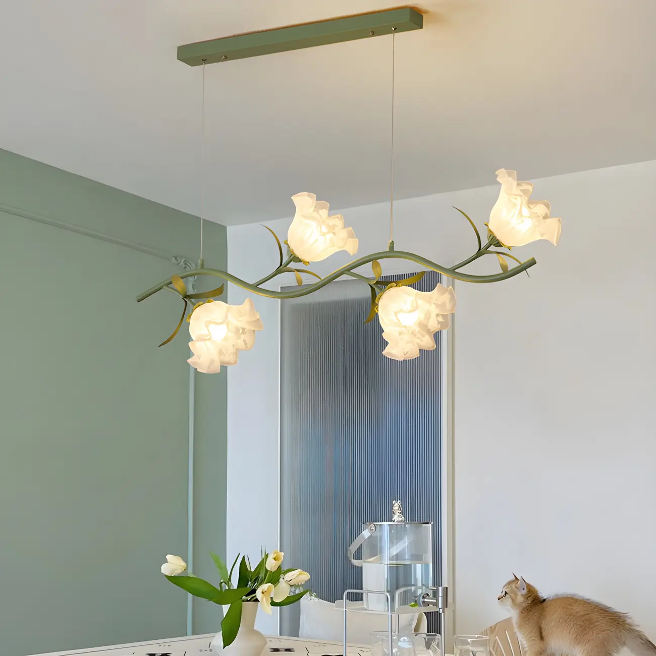 Elegant Modern Flower-Shaped Island Light in Green/White Image - 4 | homeyfad
