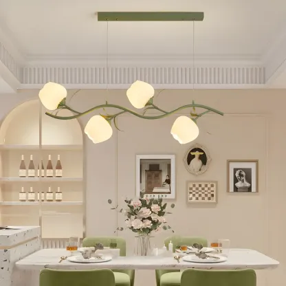 Elegant Modern Flower-Shaped Island Light in Green/White Image - 1