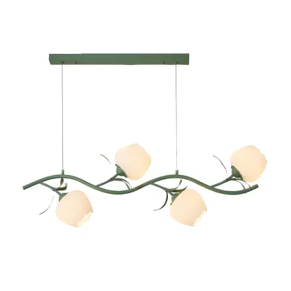 Elegant Modern Flower-Shaped Island Light in Green/White Image - 5