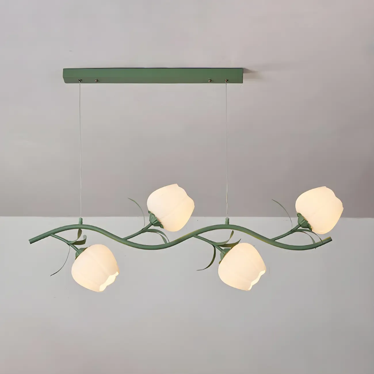 Elegant Modern Flower-Shaped Island Light in Green/White Image - 6