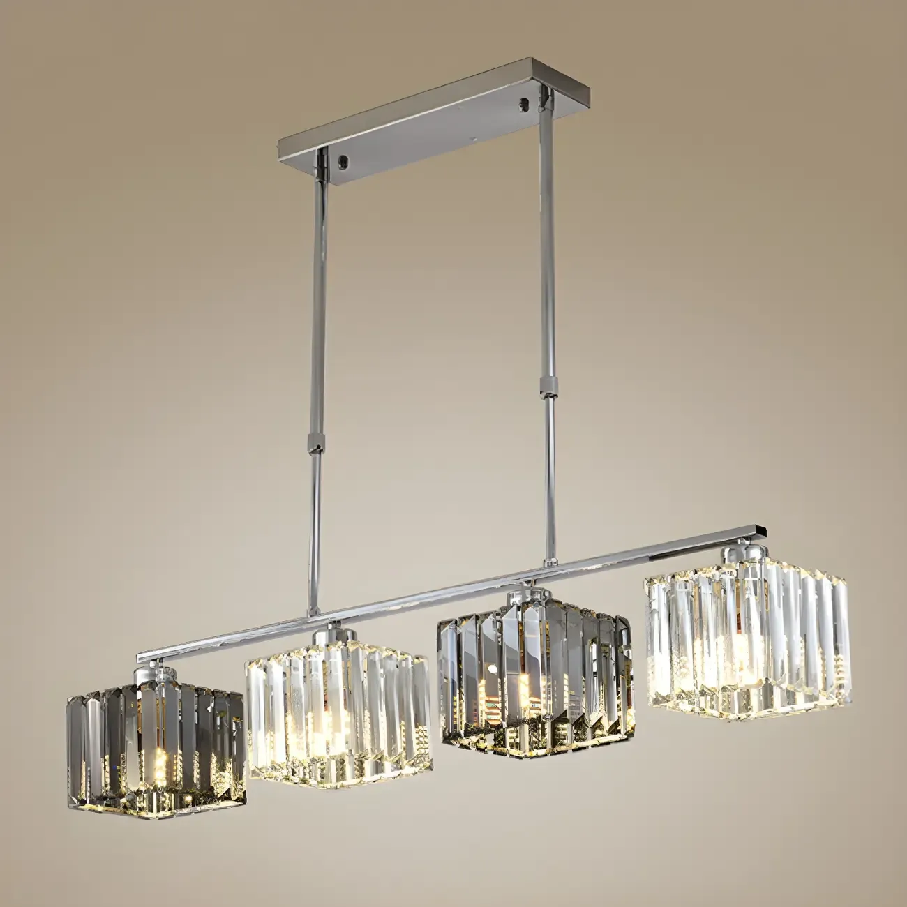 Modern Glass Island Pendant Light with Metal Frame for Kitchen Image - 7