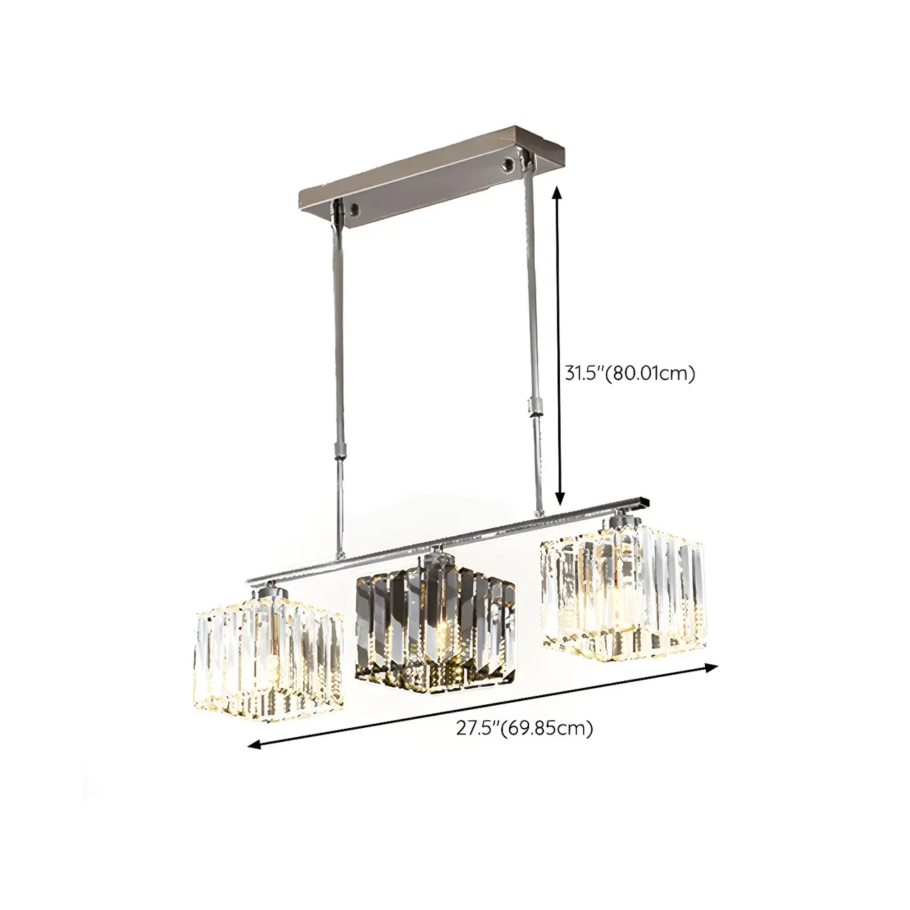 Modern Glass Island Pendant Light with Metal Frame for Kitchen #size