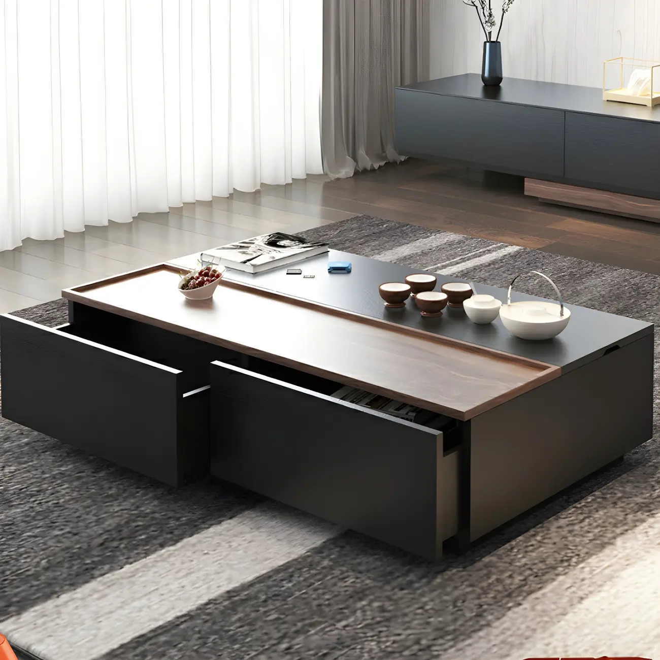 Black Wood Rectangular Lift-Top Coffee Table Image - 1 | homeyfad