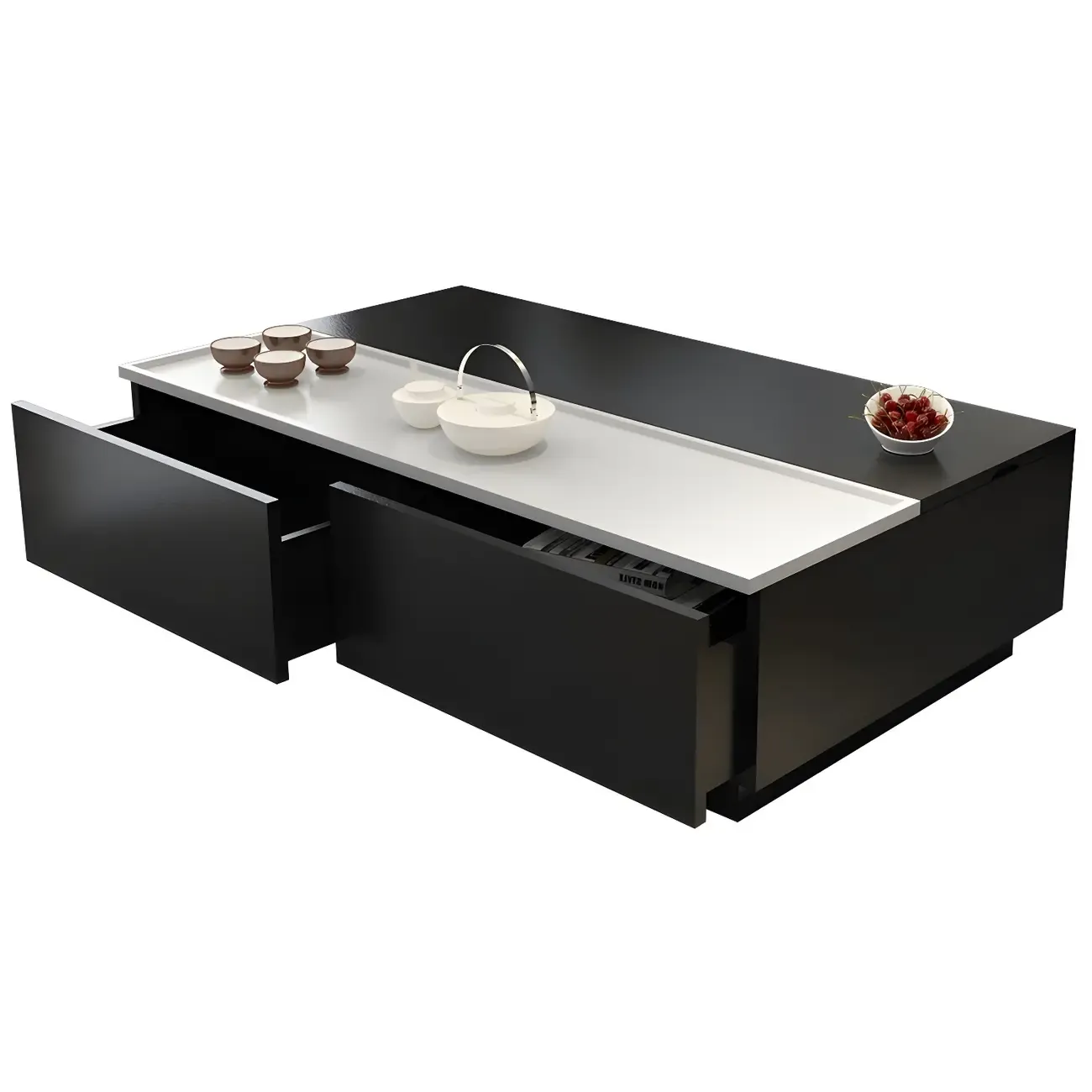 Black Wood Rectangular Lift-Top Coffee Table Image - 8