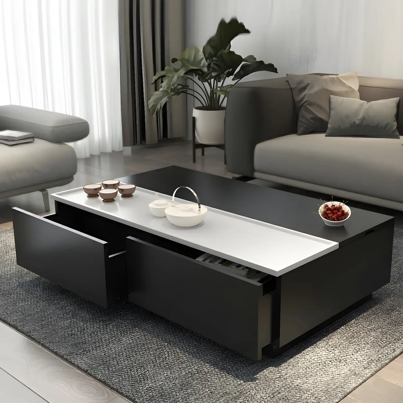 Black Wood Rectangular Lift-Top Coffee Table Image - 3 | homeyfad