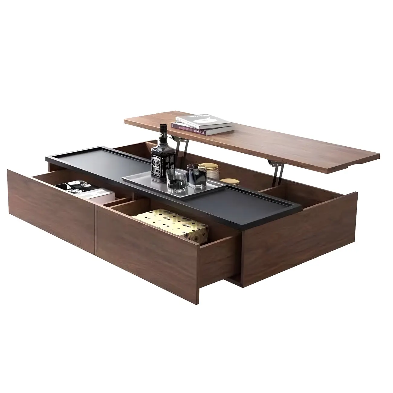 Black Wood Rectangular Lift-Top Coffee Table Image - 10 | homeyfad