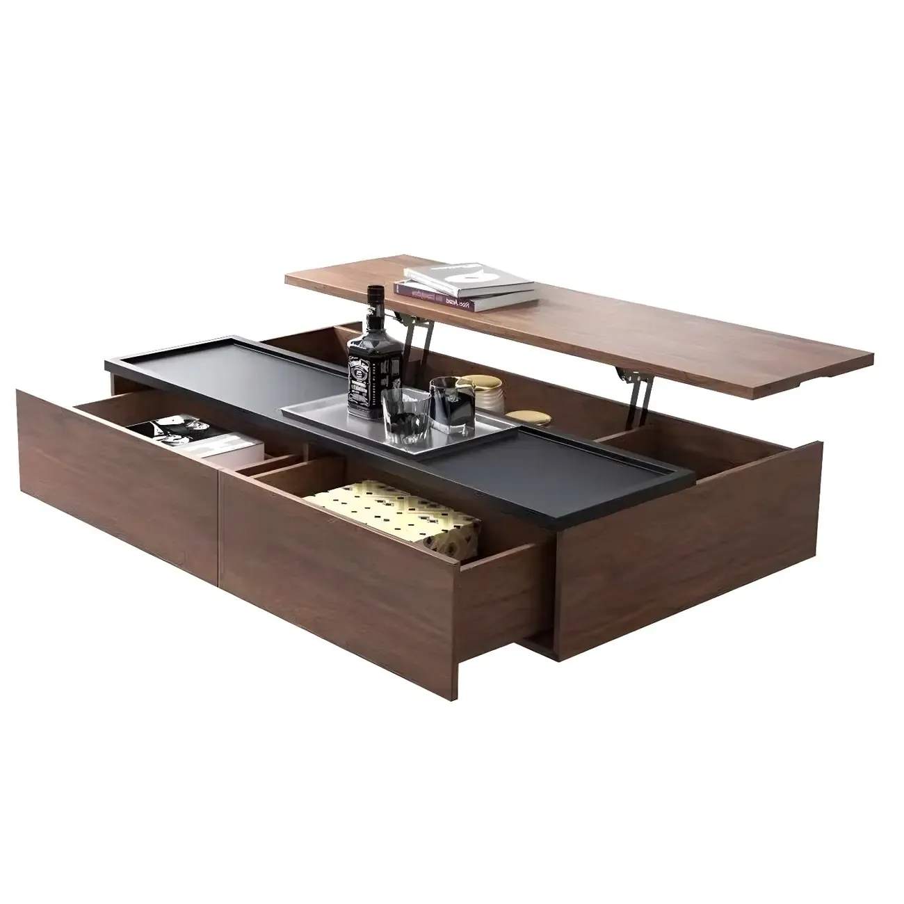 Black Wood Rectangular Lift-Top Coffee Table Image - 10