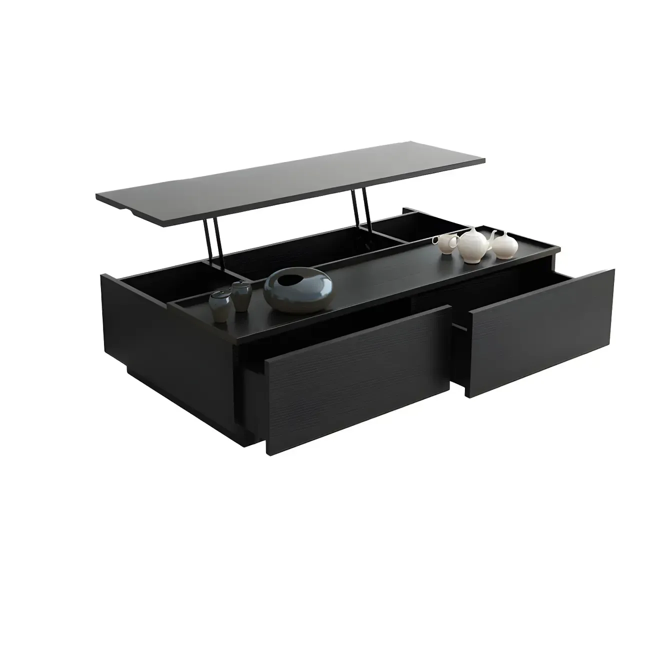 Black Wood Rectangular Lift-Top Coffee Table Image - 12