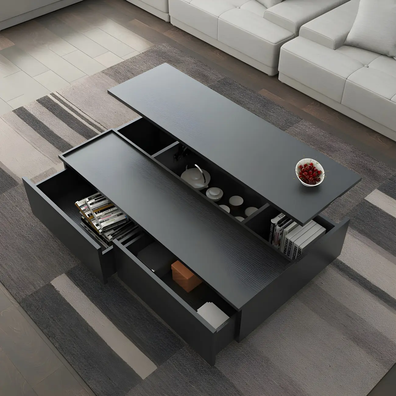 Black Wood Rectangular Lift-Top Coffee Table Image - 5 | homeyfad