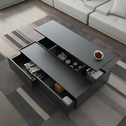 Black Wood Rectangular Lift-Top Coffee Table Image - 5