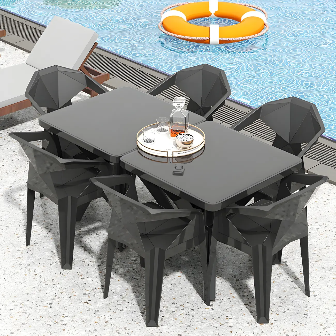 8 Piece Modern Stackable Plastic Patio Dining Set Image - 1 | homeyfad