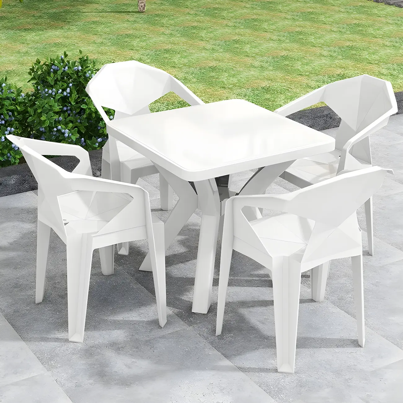8 Piece Modern Stackable Plastic Patio Dining Set Image - 2 | homeyfad