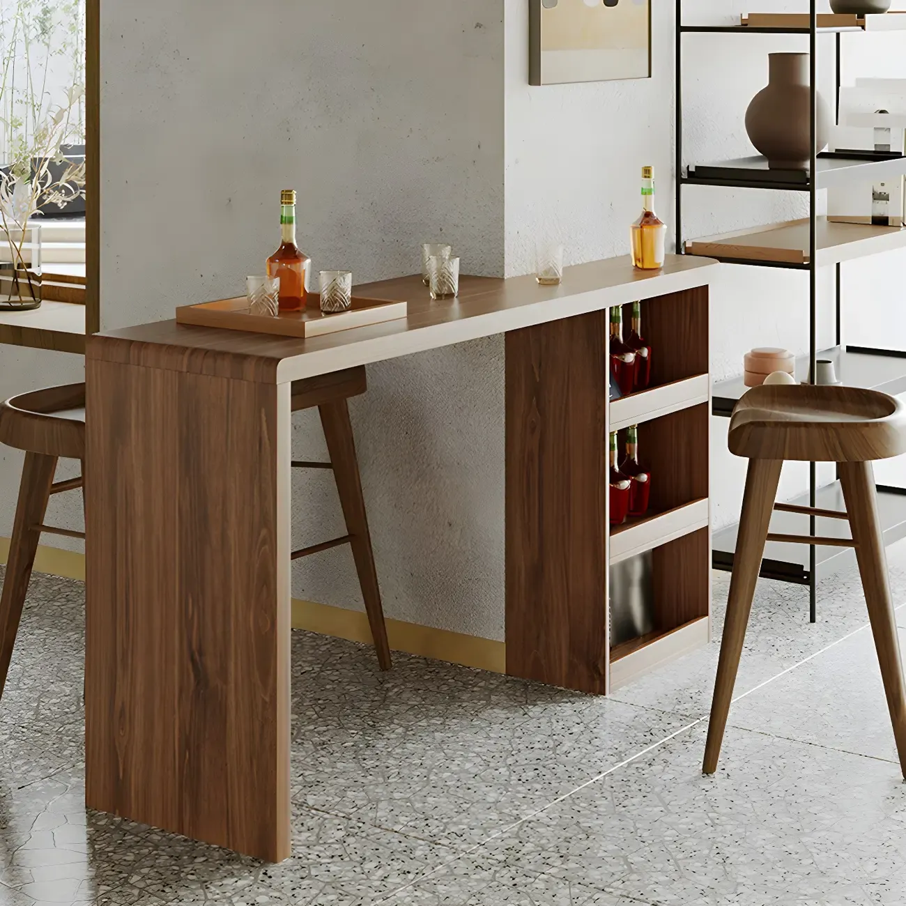 Brown Rectangular Modern Wood Storage Bar Table for Home Image - 3