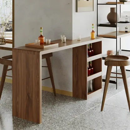 Brown Rectangular Modern Wood Storage Bar Table for Home Image - 3