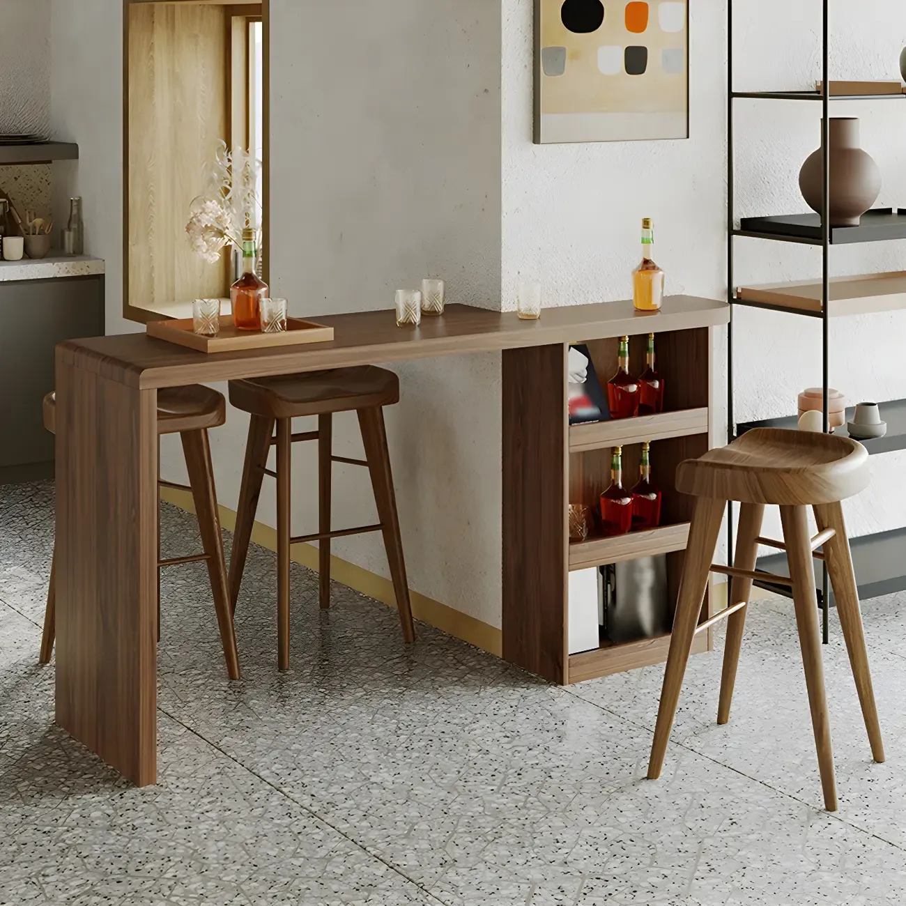 Brown Rectangular Modern Wood Storage Bar Table for Home Image - 2