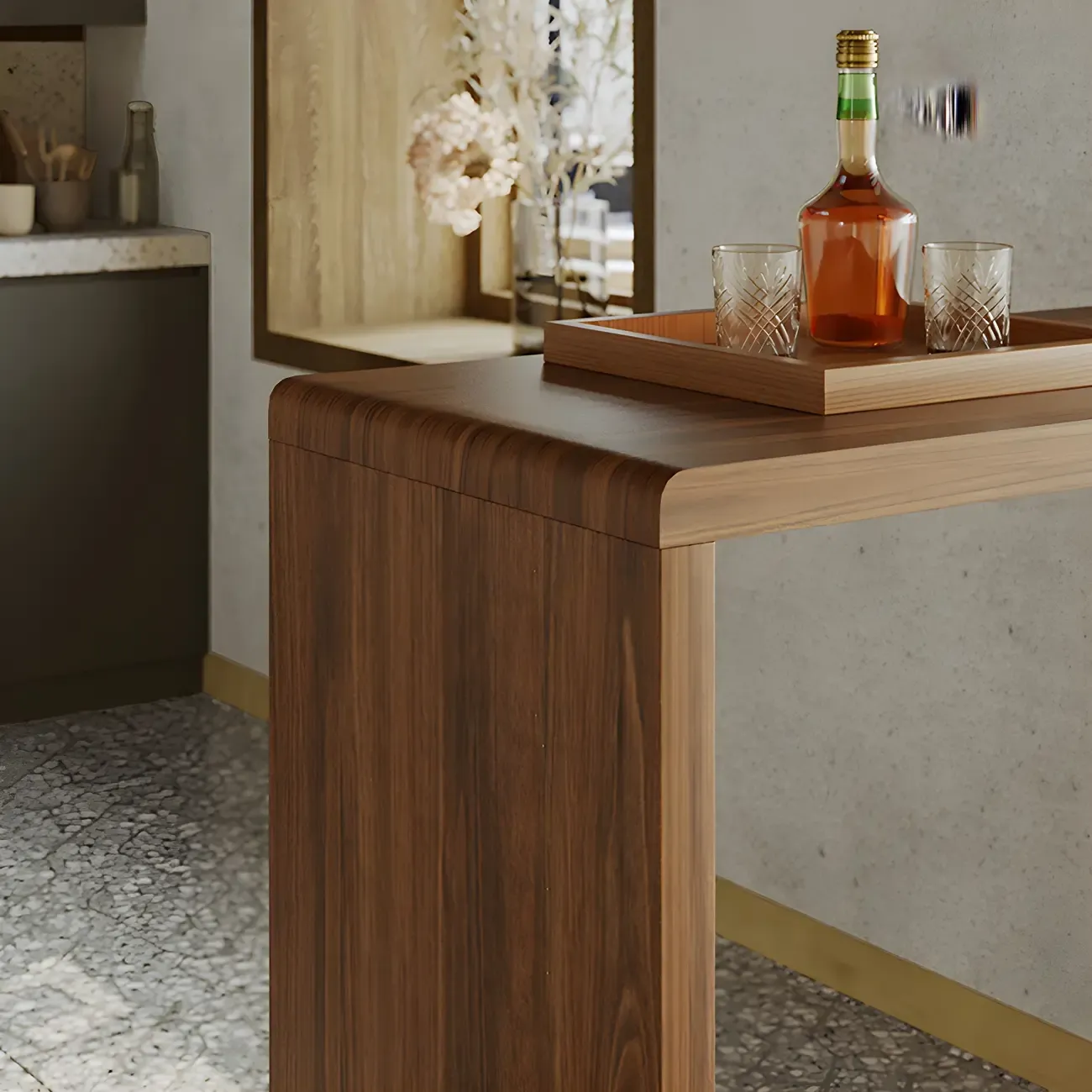 Brown Rectangular Modern Wood Storage Bar Table for Home Image - 4