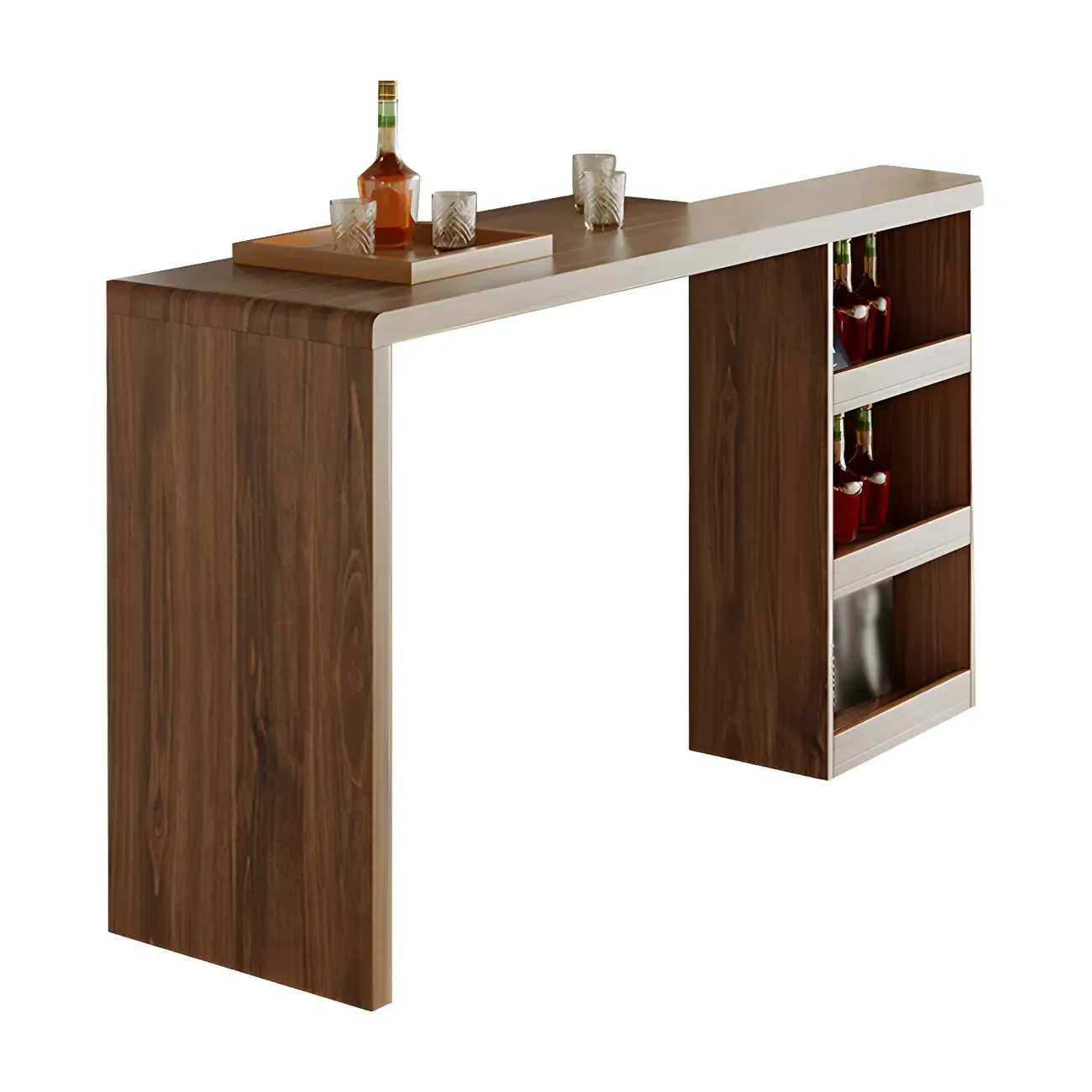 Brown Rectangular Modern Wood Storage Bar Table for Home Image - 5