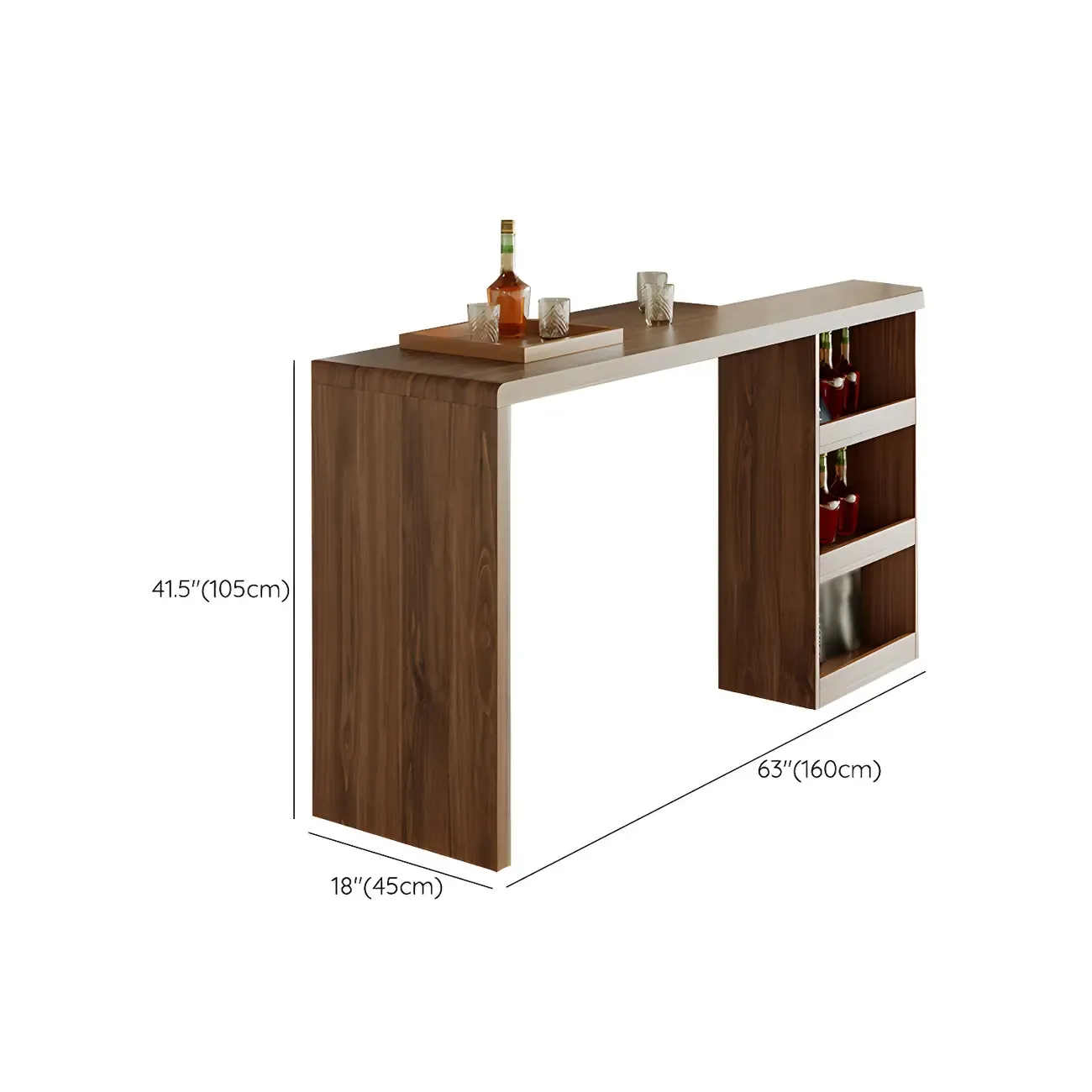 Brown Rectangular Modern Wood Storage Bar Table for Home #size